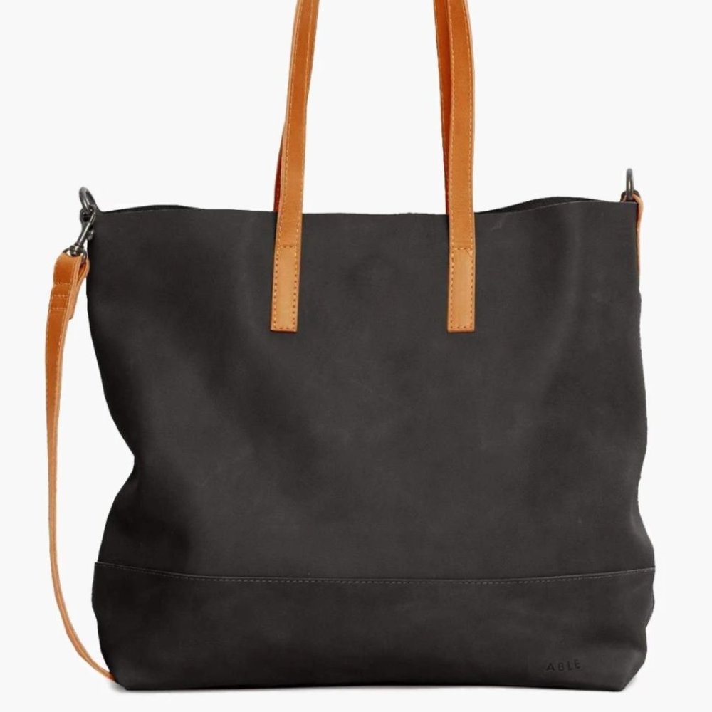 ABLE crossbody tote leather cognac black